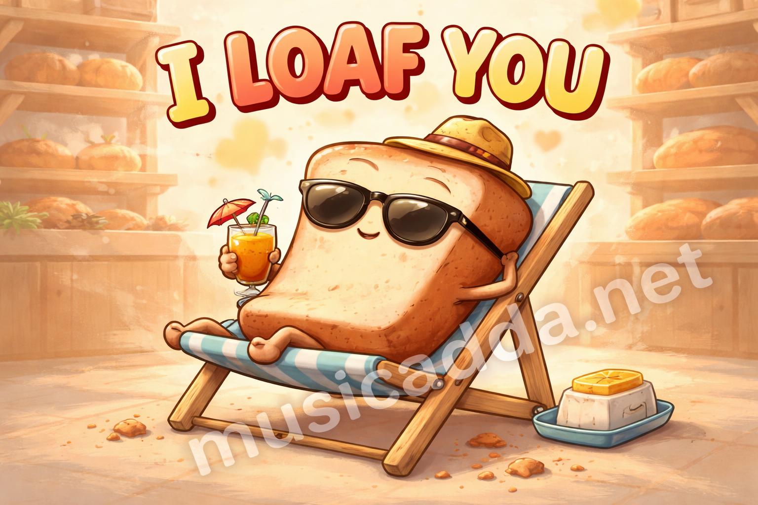 Bread loafing around baking pun cartoon