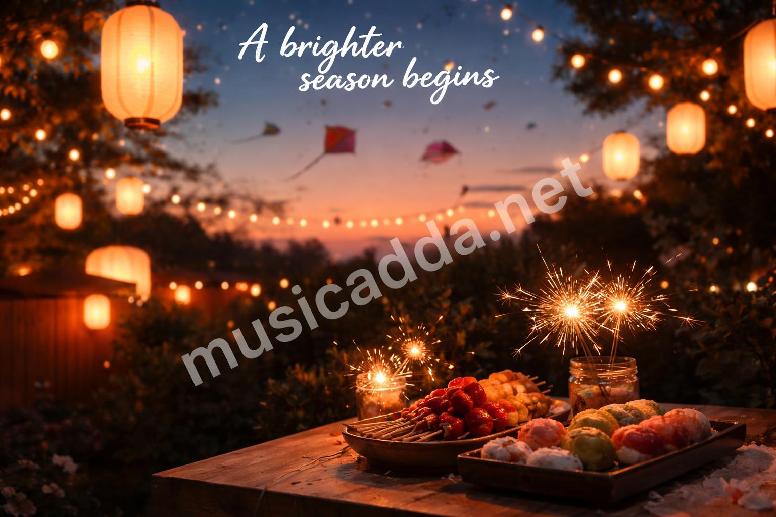 Bright makar sankranti evening lantern scene