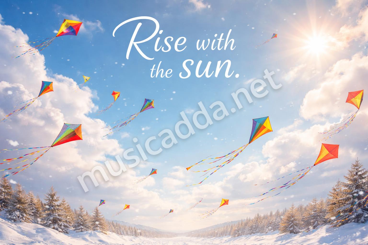 Bright makar sankranti sky with kites and sunlight
