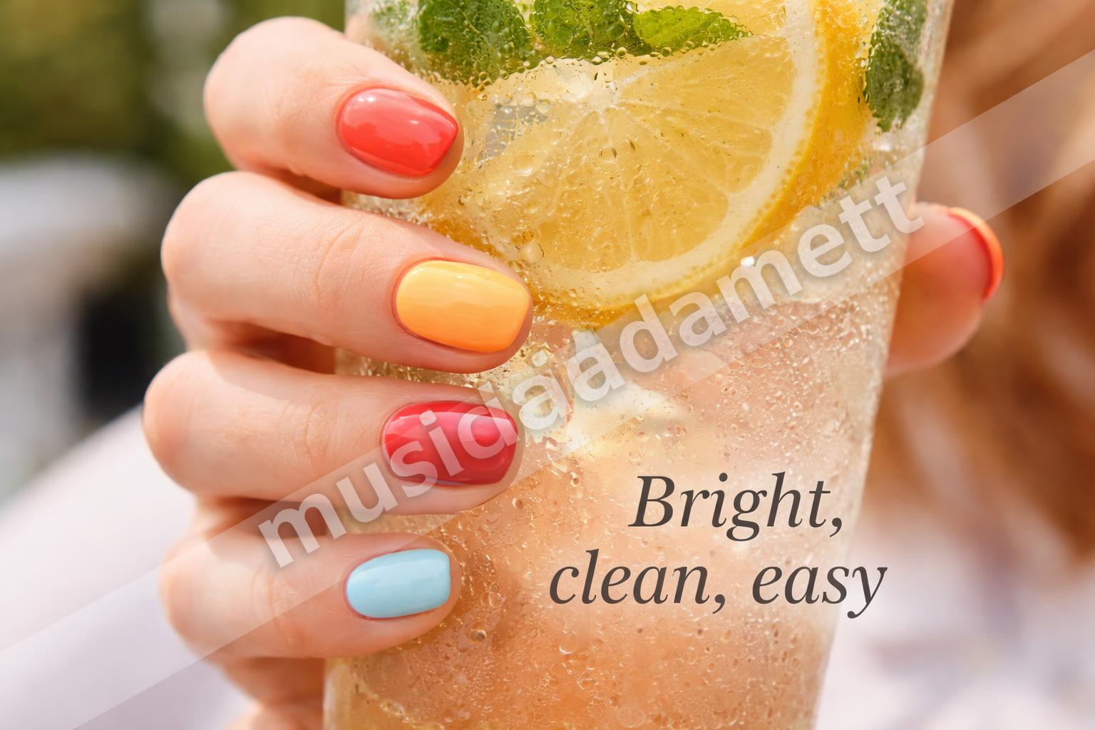 Bright summer nail colors on short almond shape