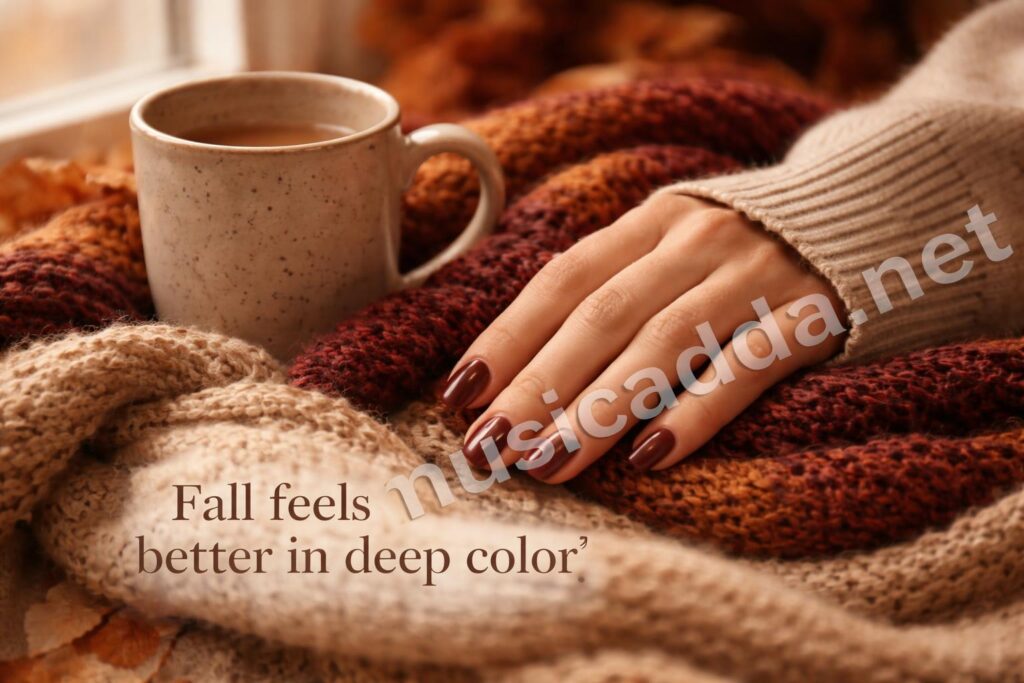Brown and burgundy fall nails hero look