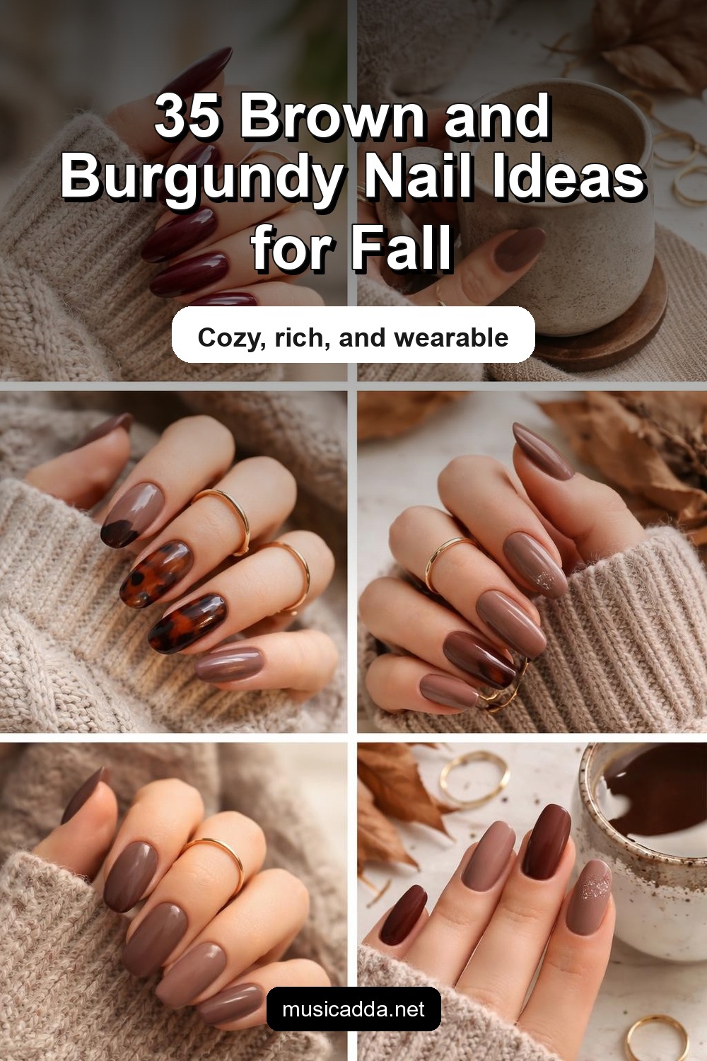 Pinterest image for 35 Brown and Burgundy Pinterest Nails for the Perfect Fall Look
