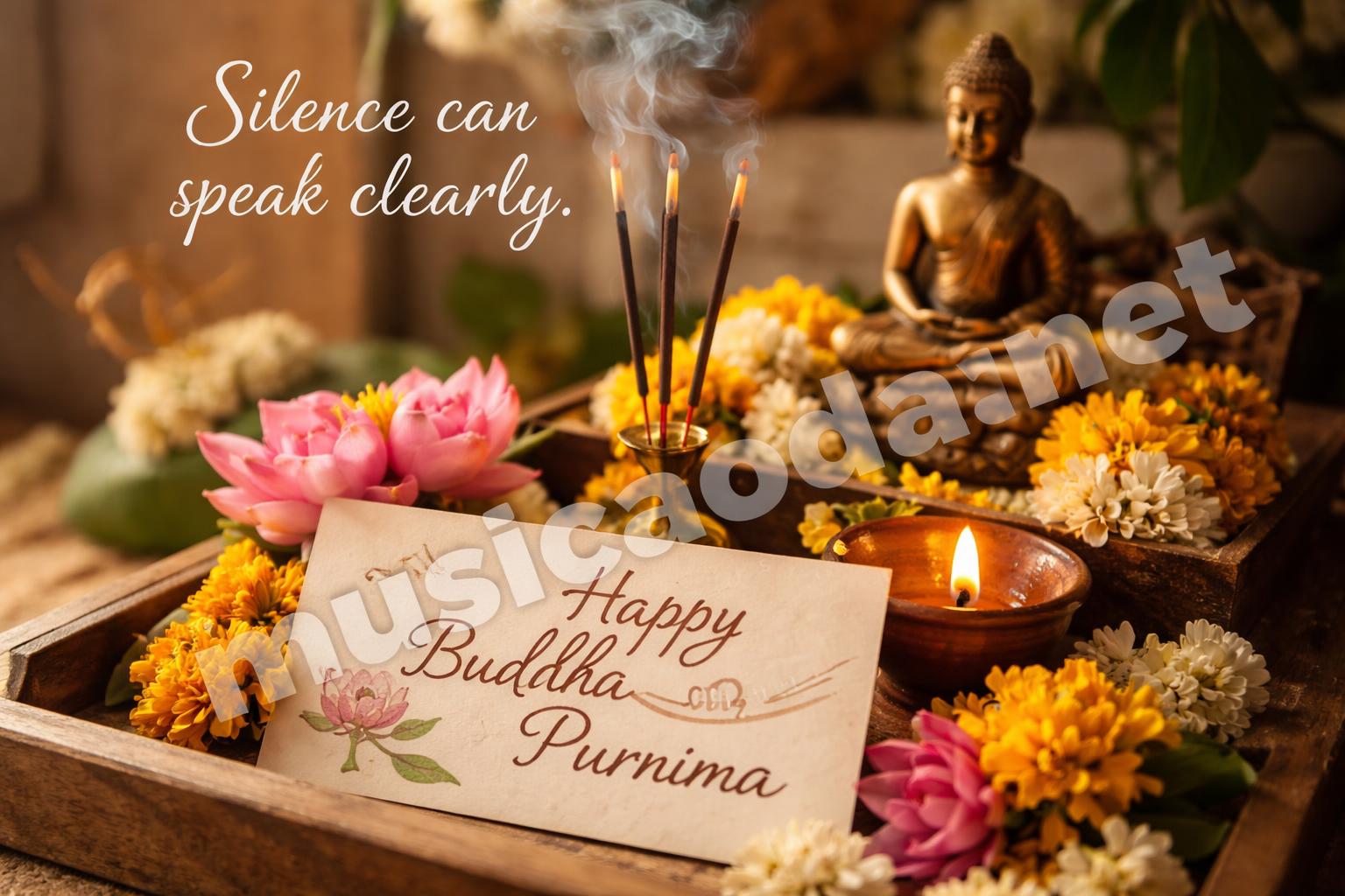 Buddha purnima calligraphy incense flower offering