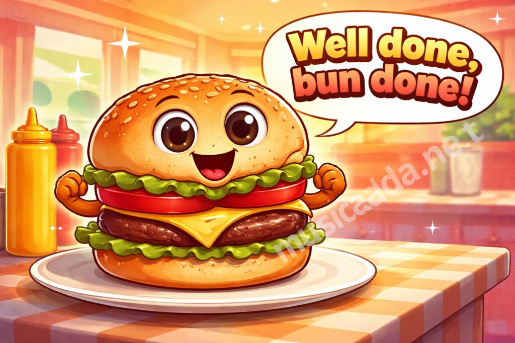 Burger puns hero cartoon