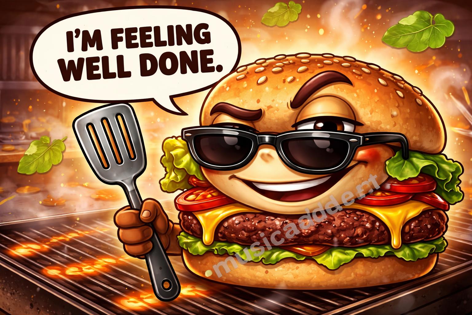 Burger puns well done cartoon