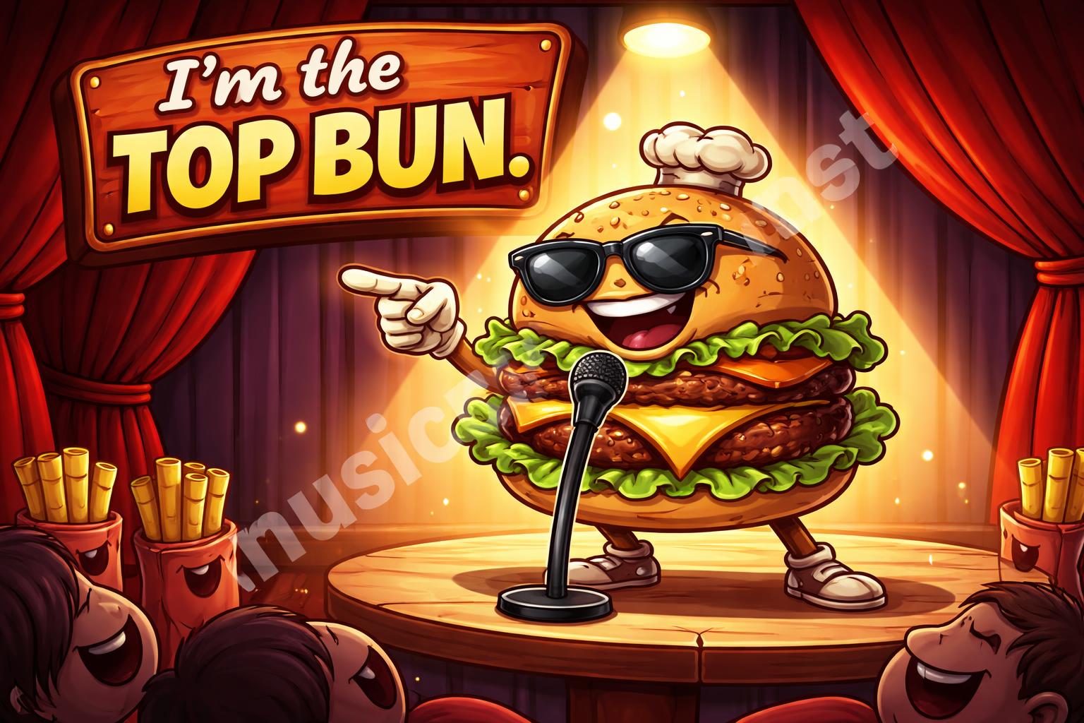 Burger puns with personality cartoon