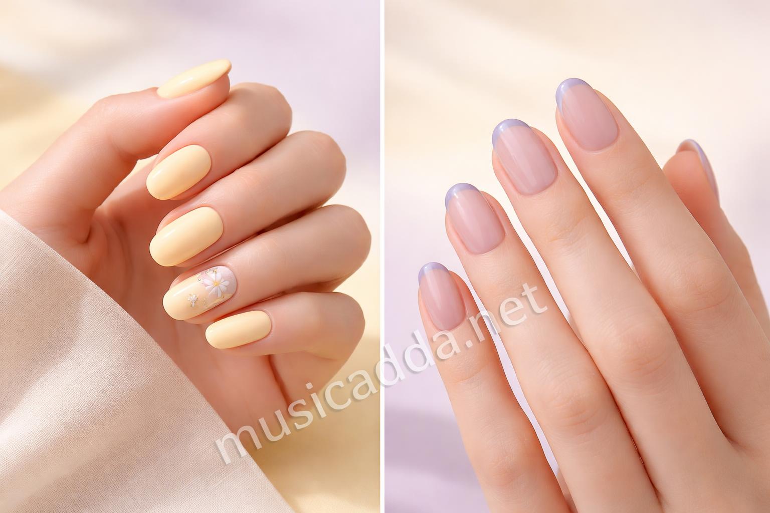 Butter yellow and lavender teen nails