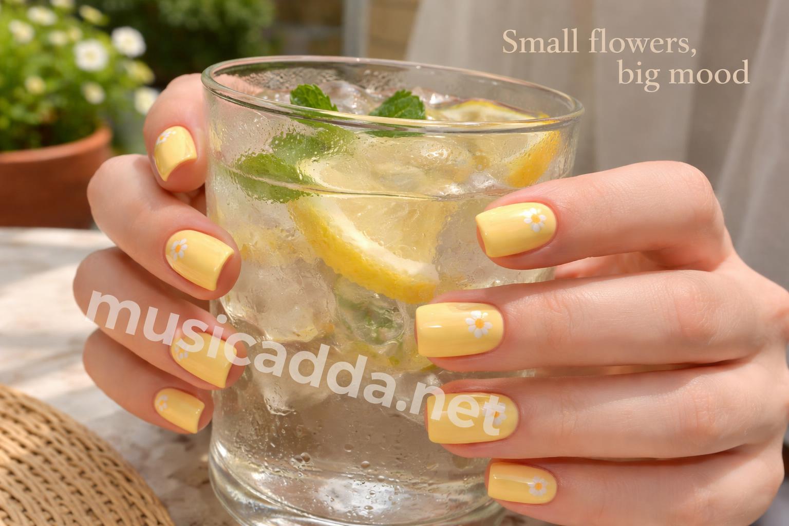 Butter yellow daisy summer nails