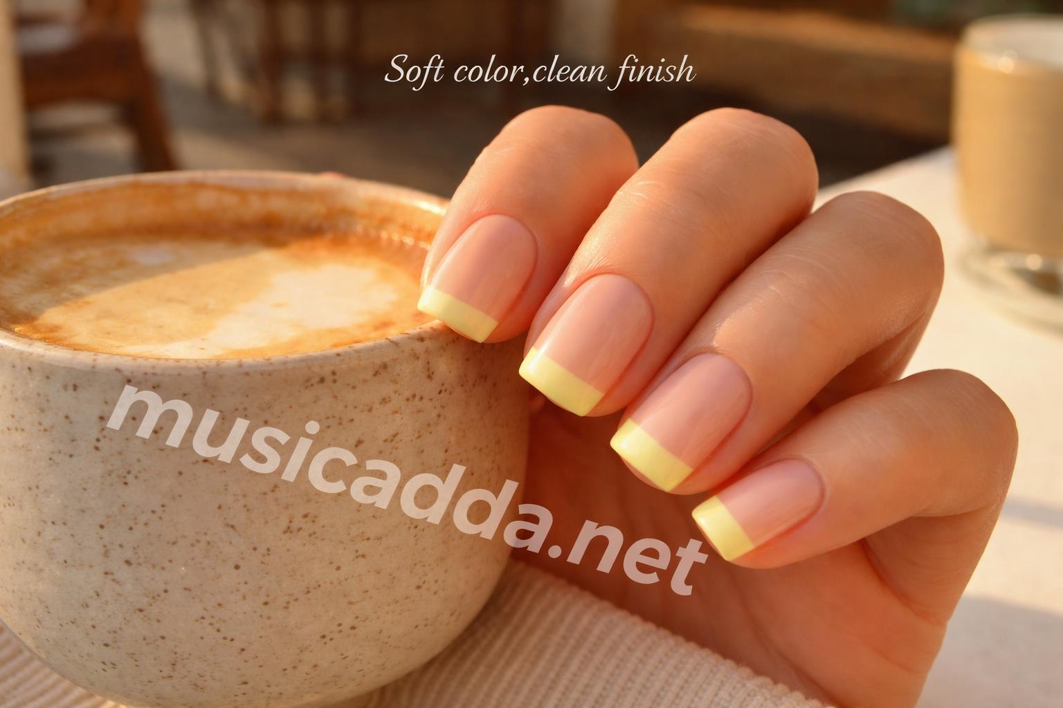 Butter yellow french tip short nails