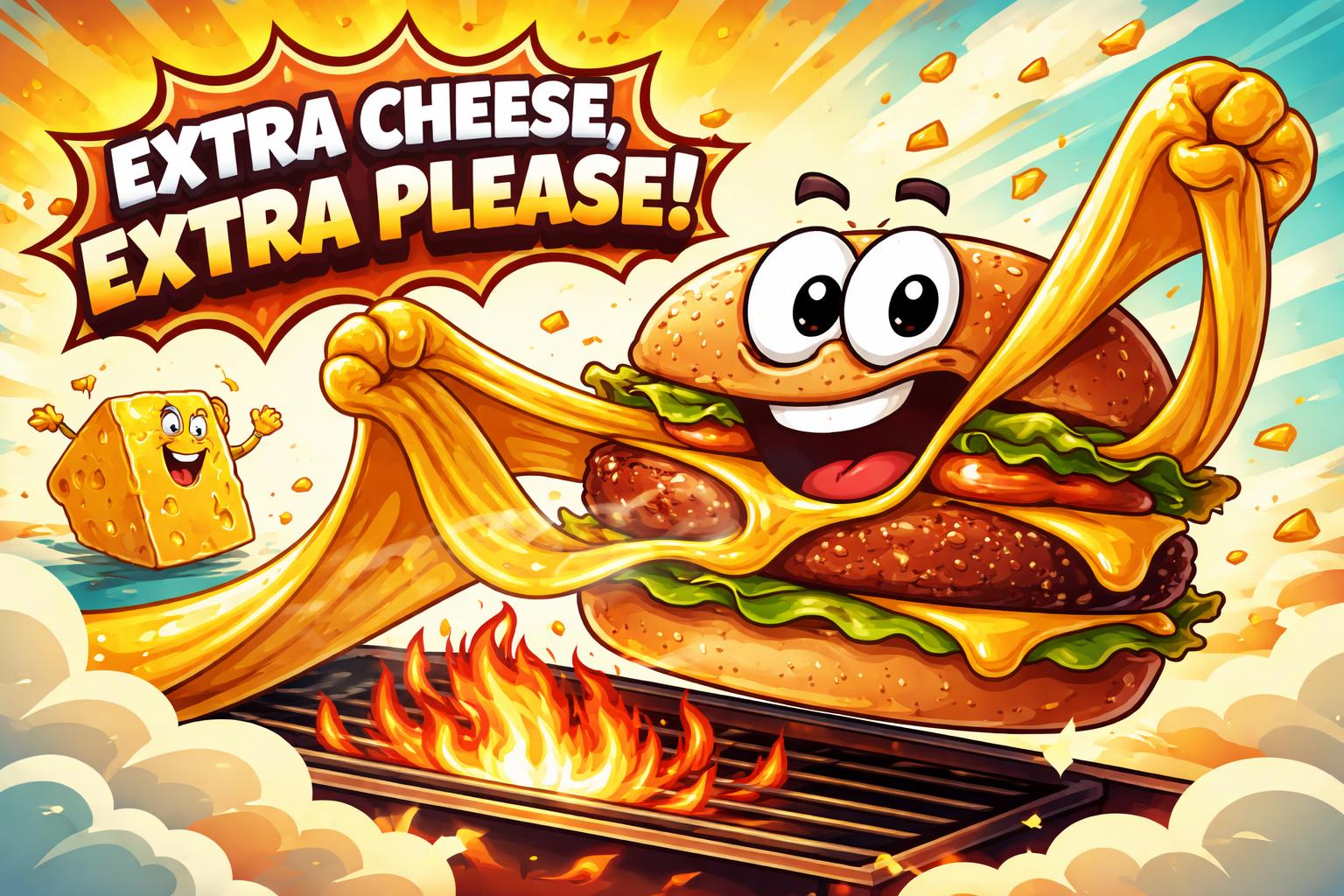Cheesy burger puns cartoon burst