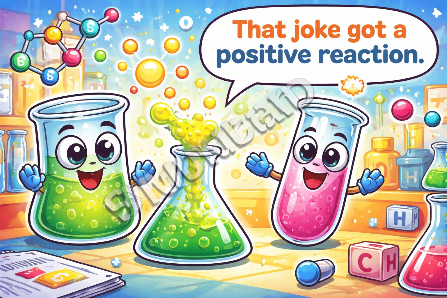 Chemistry puns lab reacting cartoon