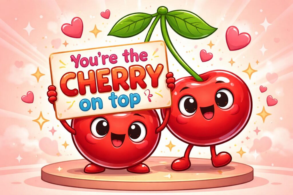 Cherry puns sweet cartoon hero
