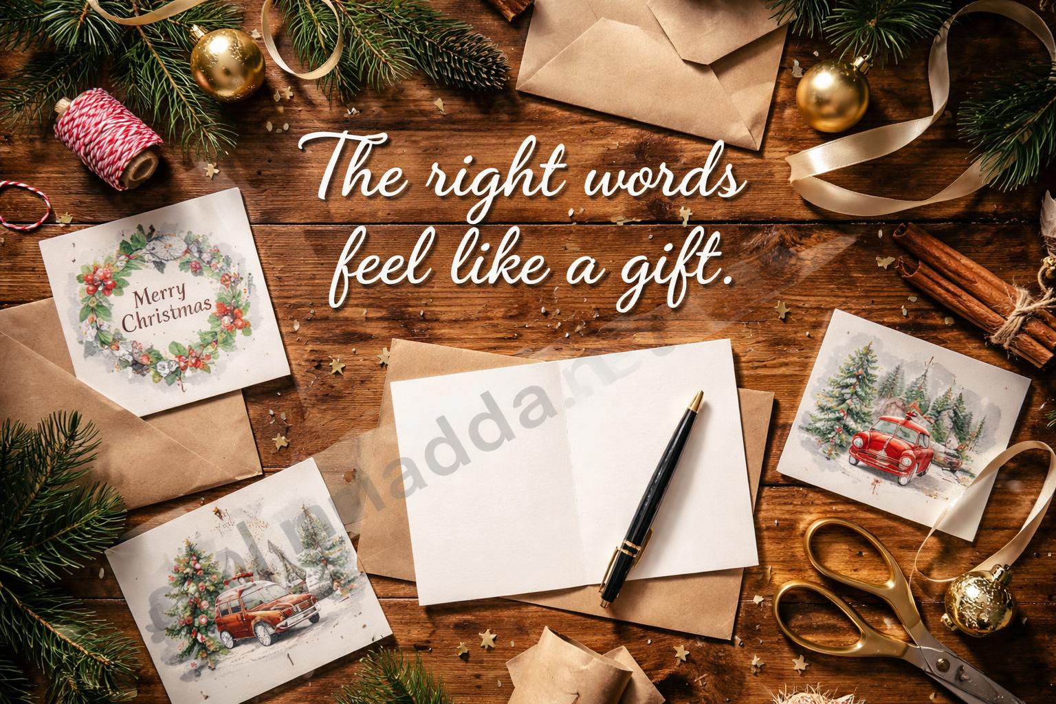 Christmas card writing flat lay