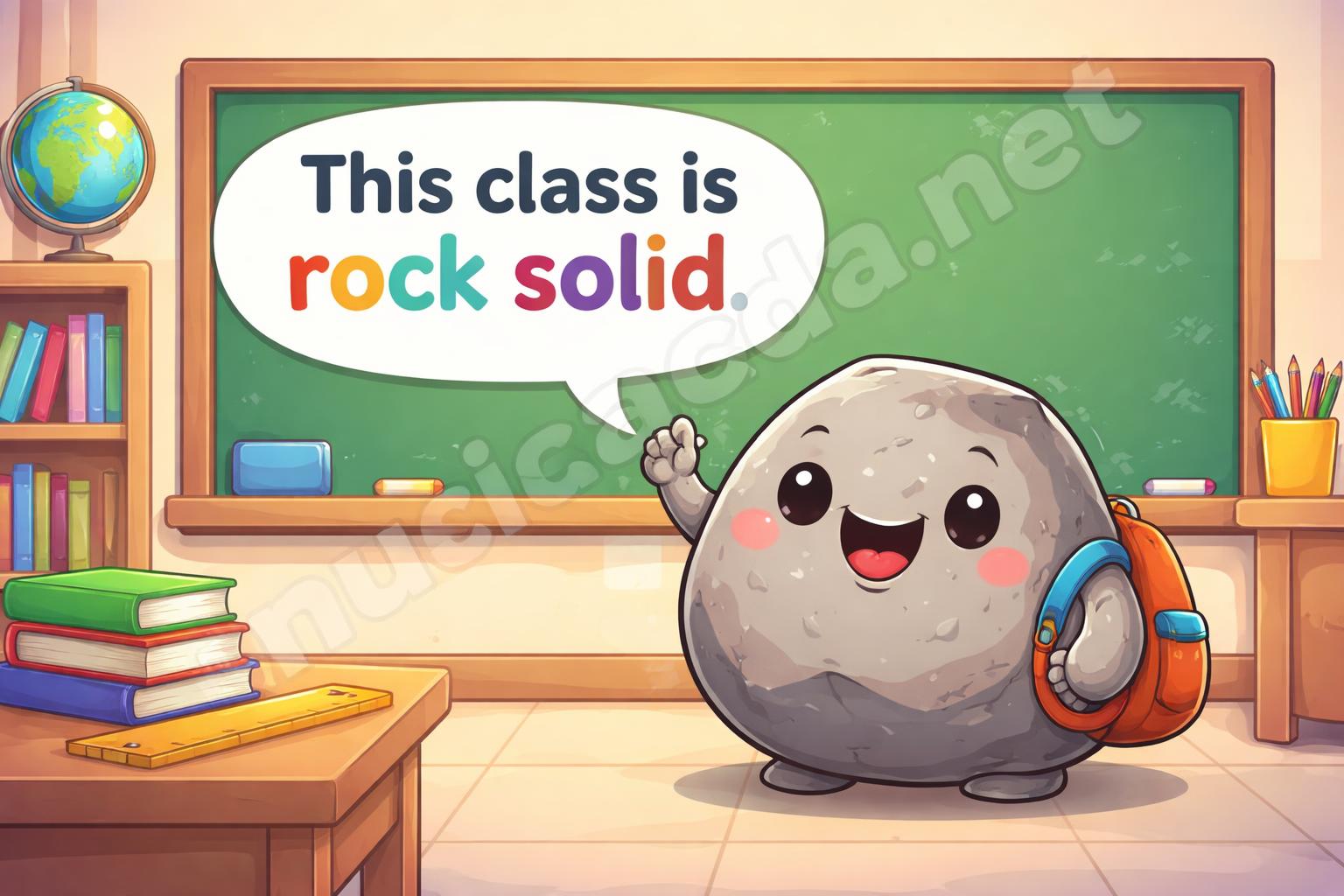 Classroom rock puns cartoon