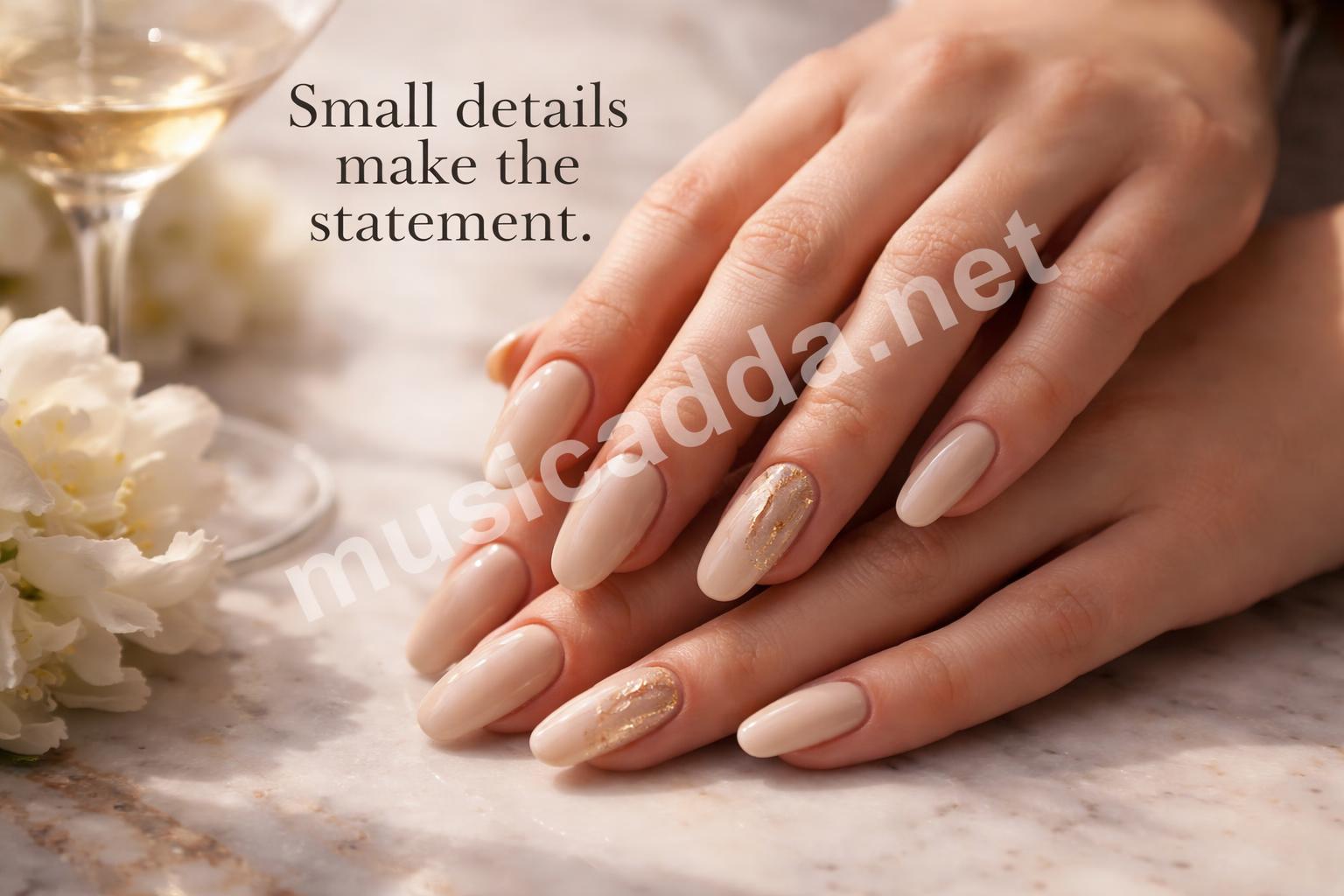 Classy acrylic nails with gold foil detail