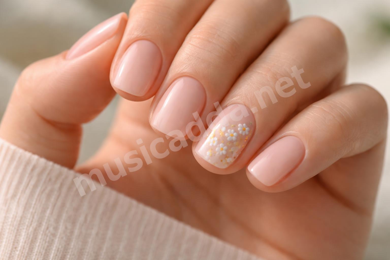 Clean cuticle detail of trendy teen manicure