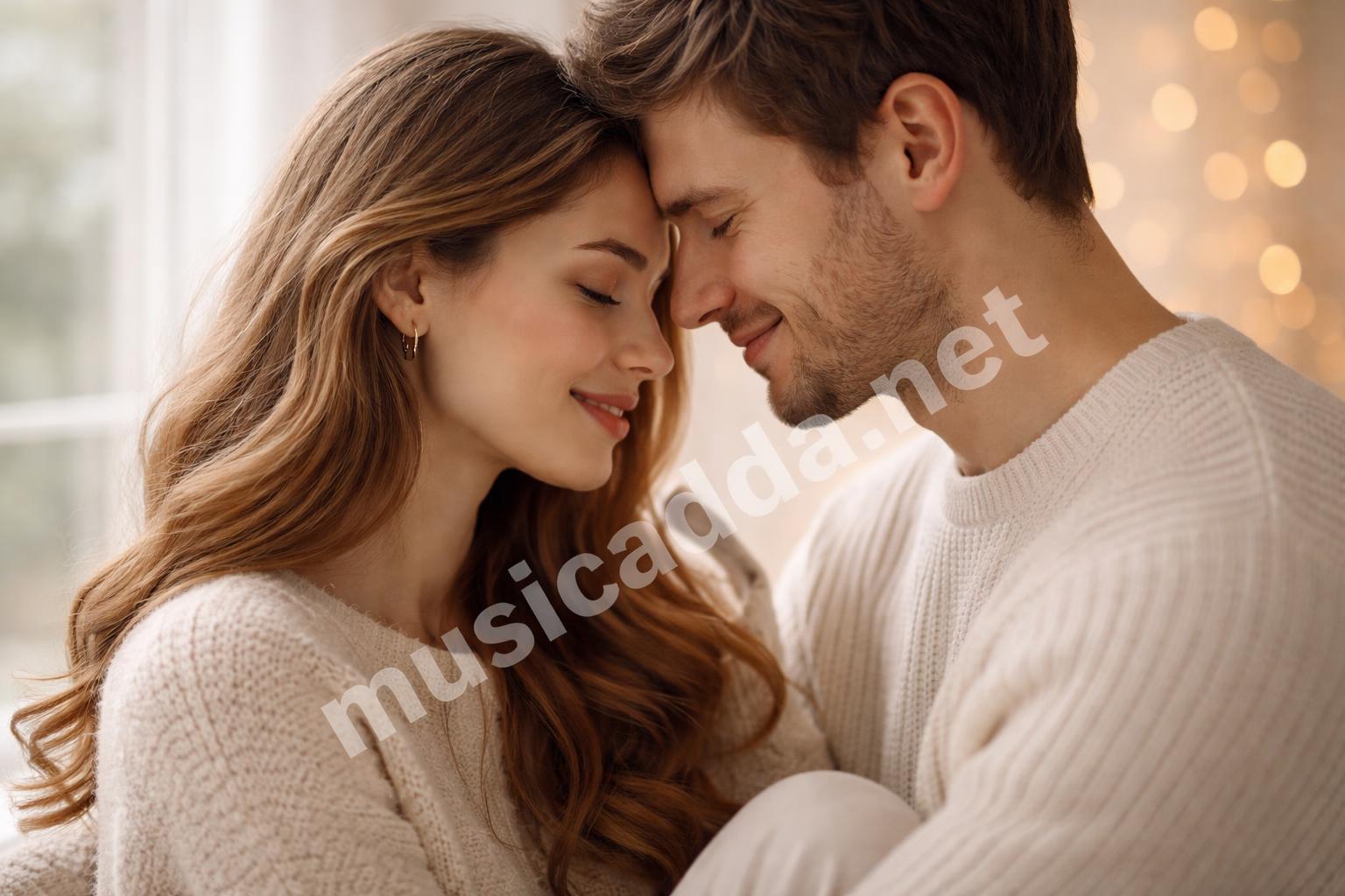 Close up romantic couple photo soft light
