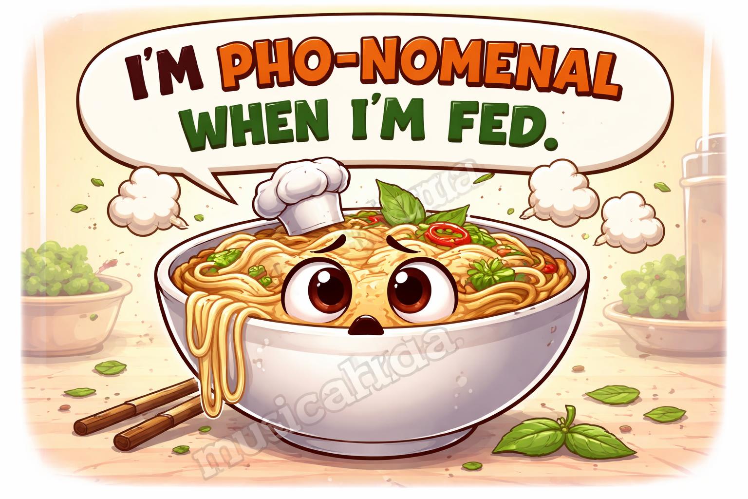 Confused bowl pho pun closeup