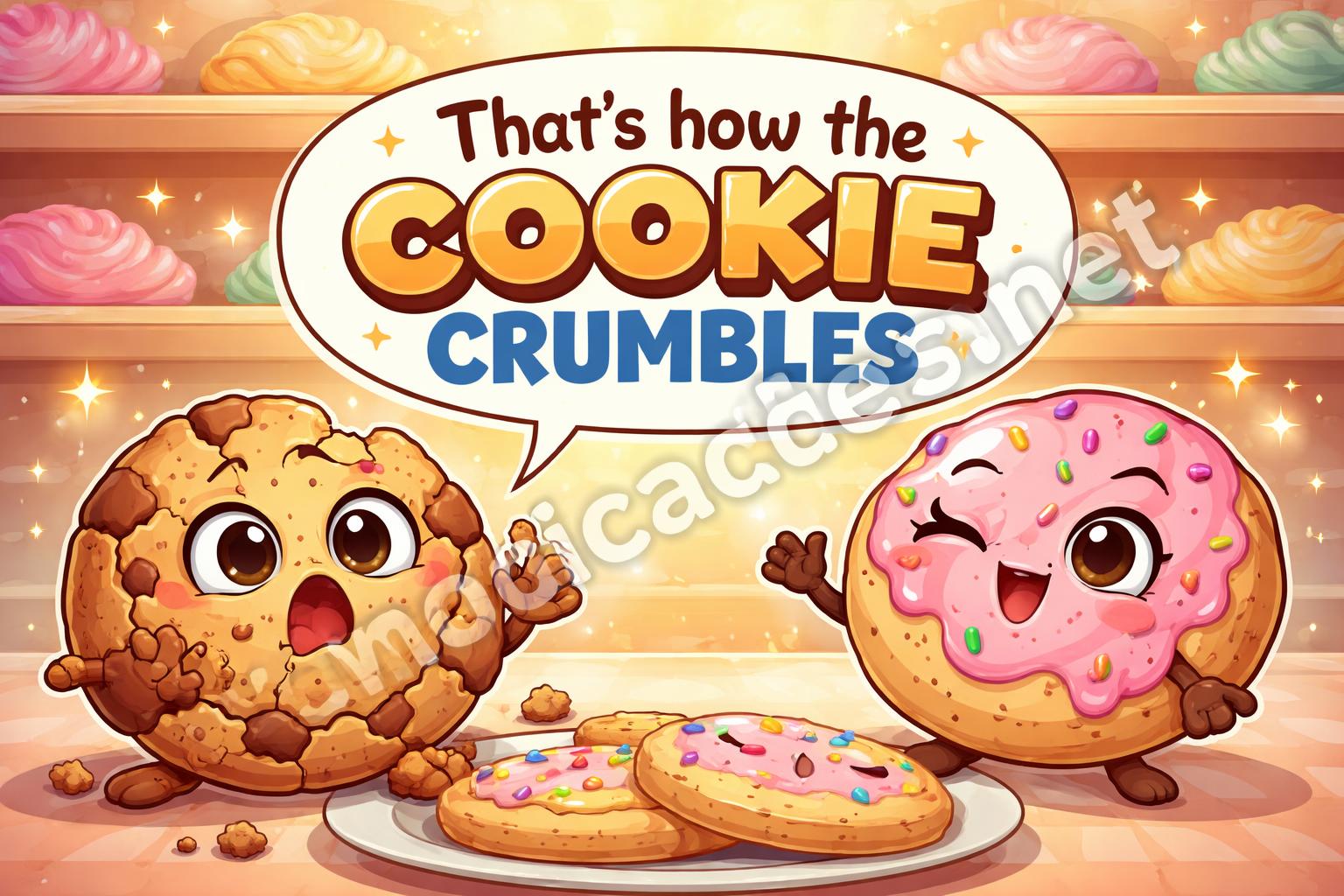 Cookie crumbs and frosting joke cartoon