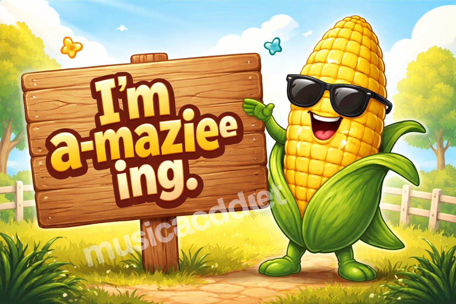 Corny puns cartoon signboard