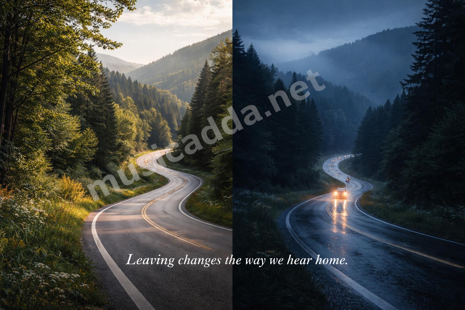 Country roads leaving and returning road