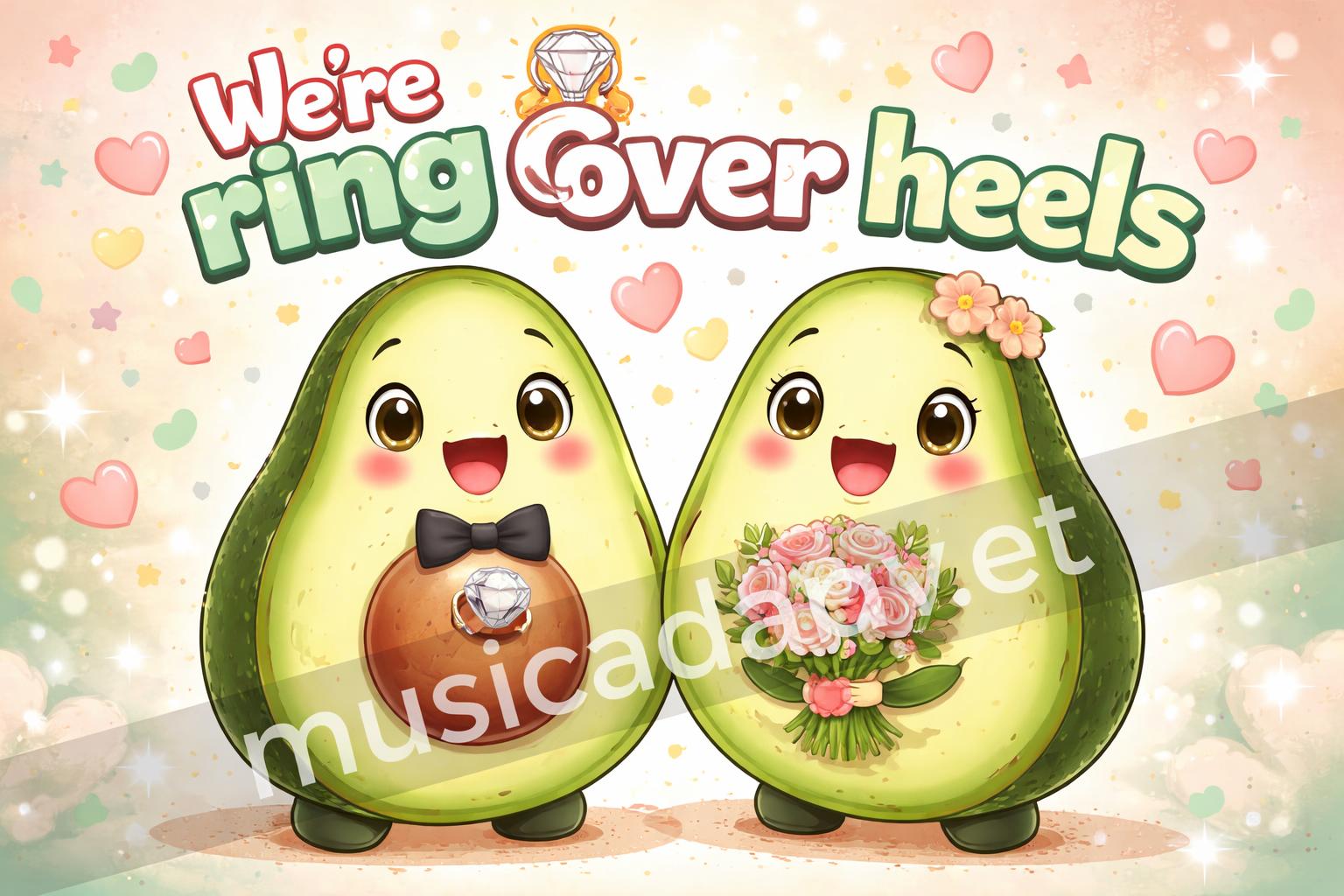 Couple avocado engagement cartoon