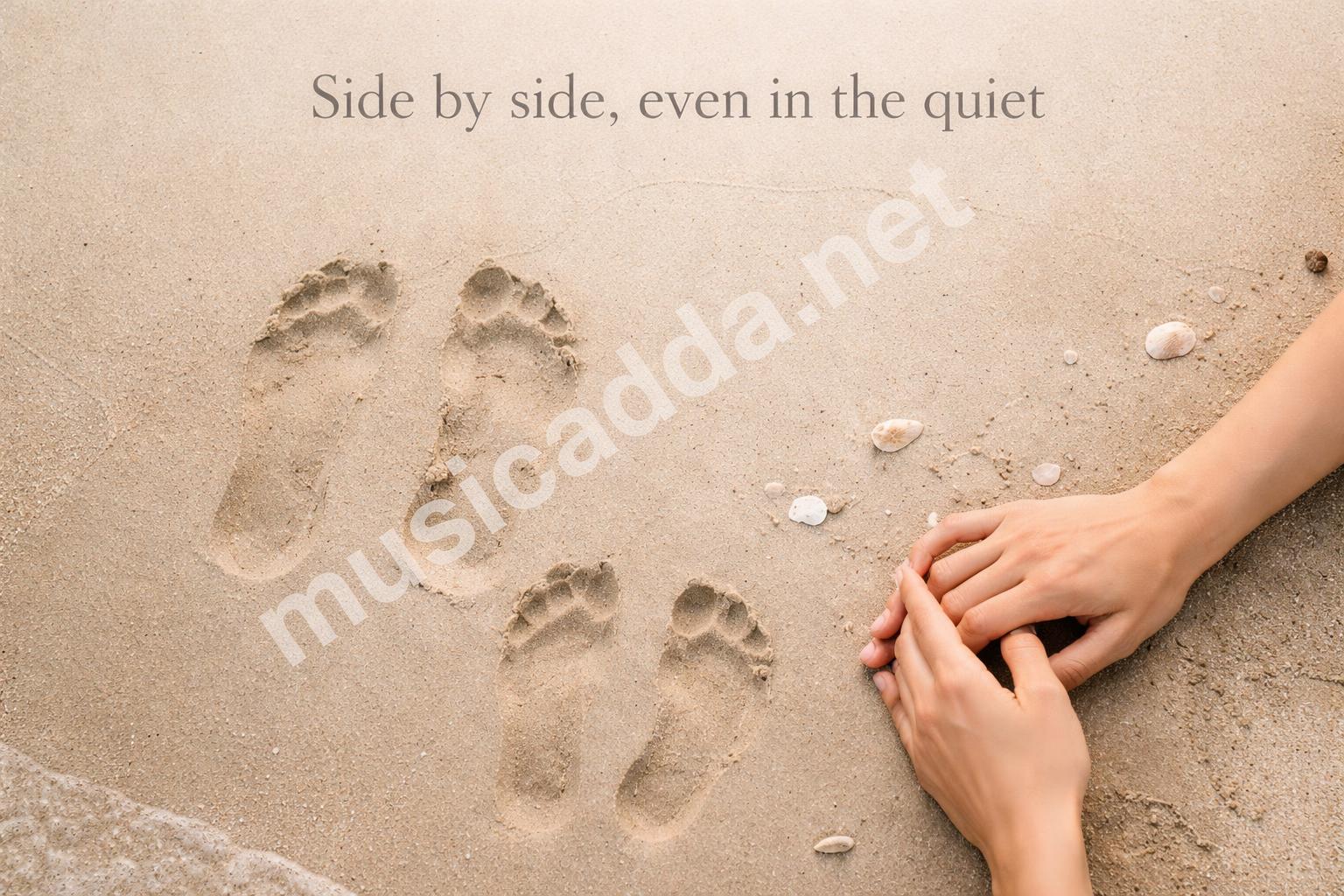 Couple footprints in sand romantic caption