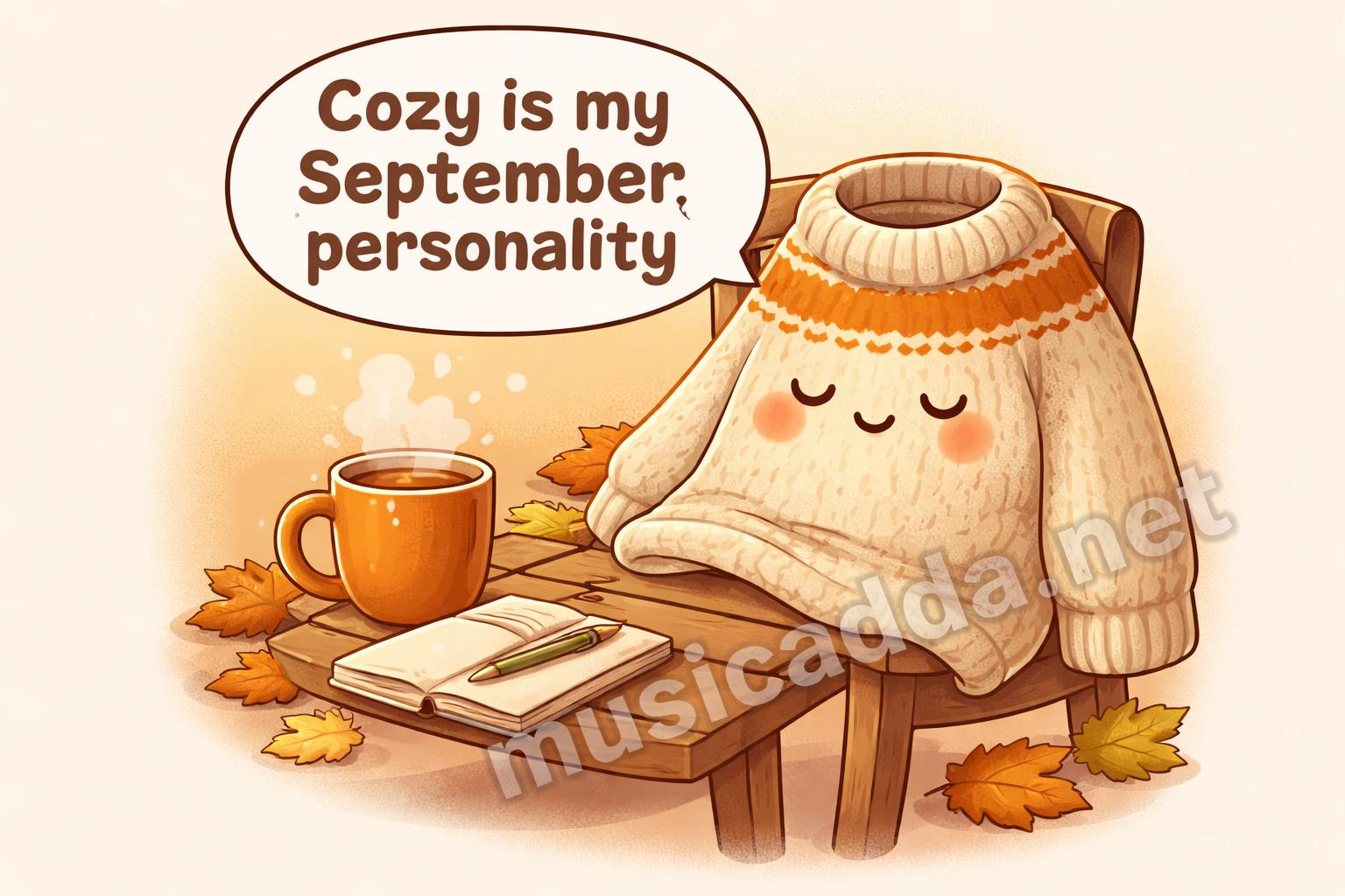 Cozy fall caption pun cartoon