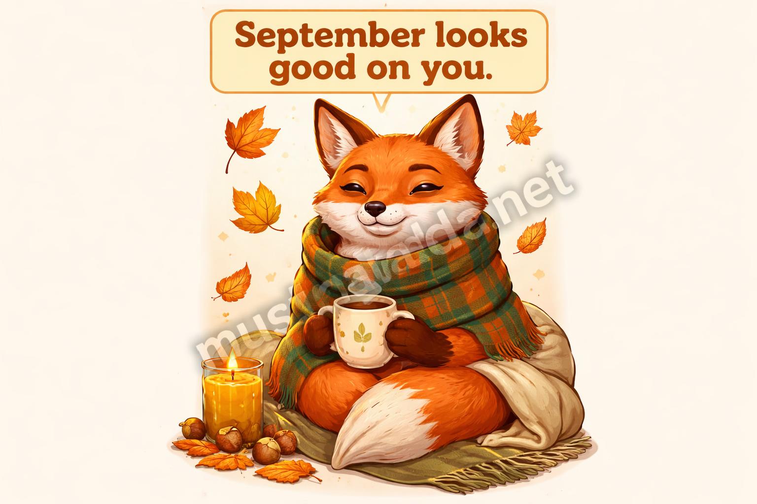 Cozy september mood cartoon character