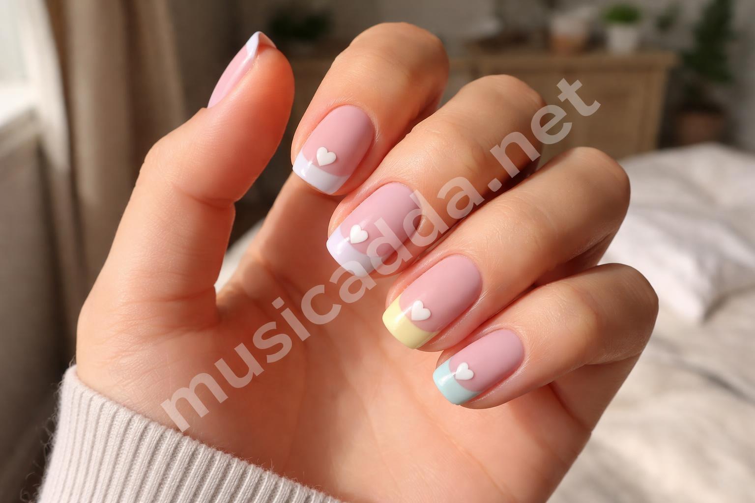 Cute teen nails soft pastels and french tips