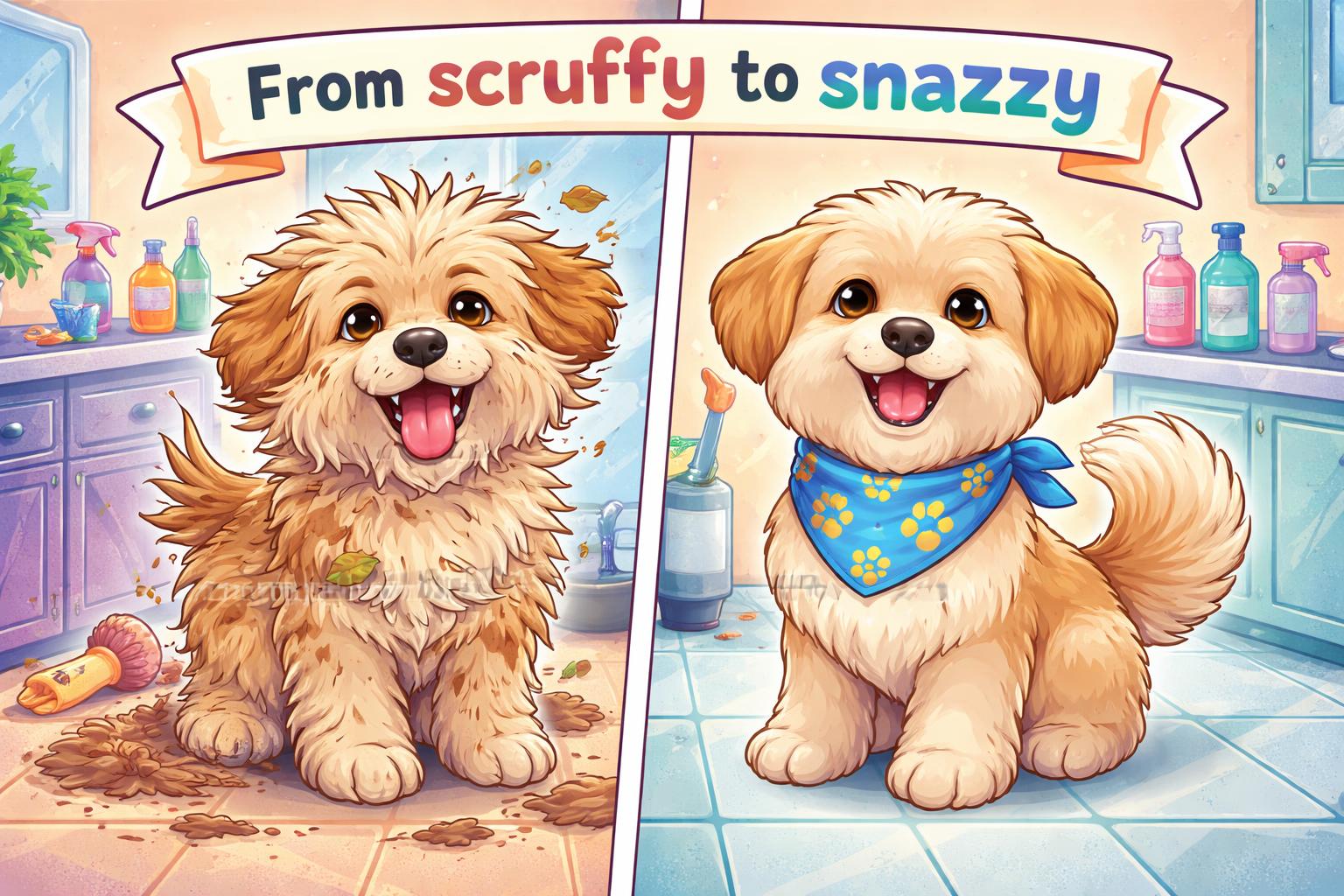 Dog grooming before after pawfection cartoon