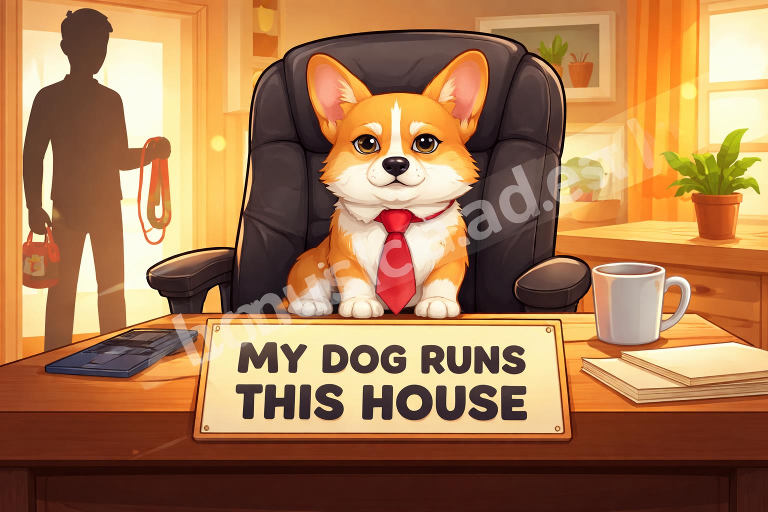 Dog household boss cartoon scene