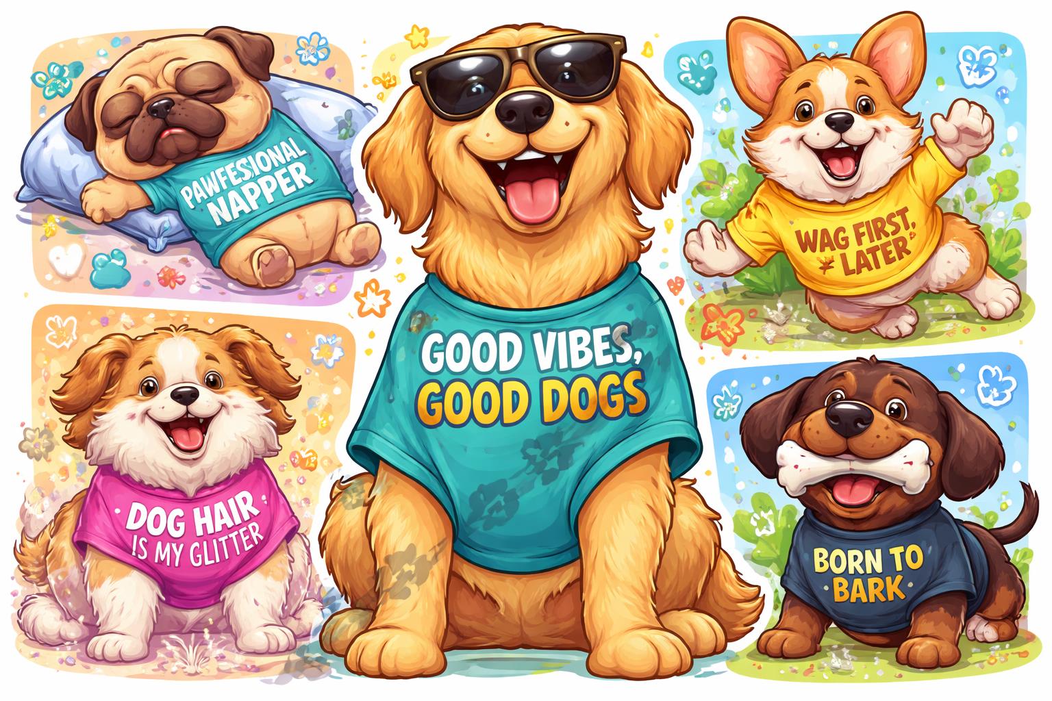 Dog pun tshirt poster collage