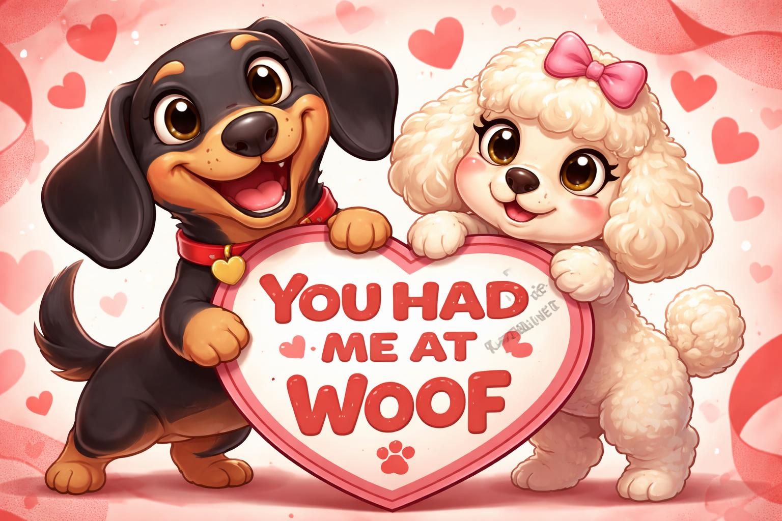 Dog valentine puns romantic cartoon