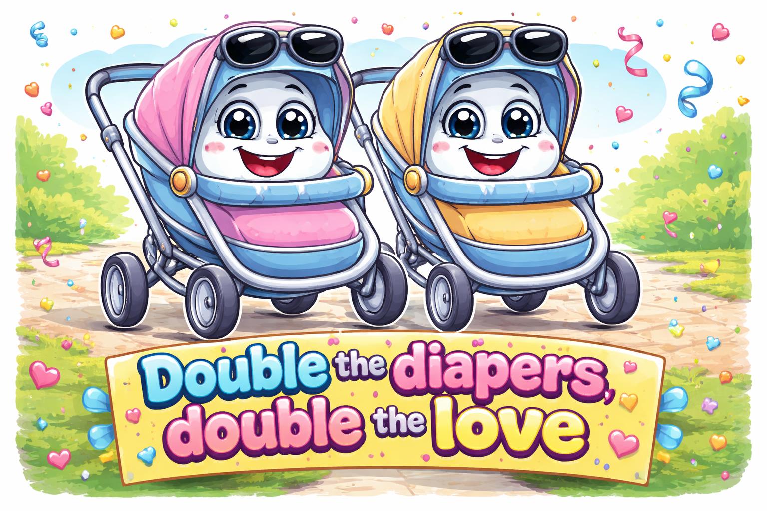 Double the diapers twin baby shower pun