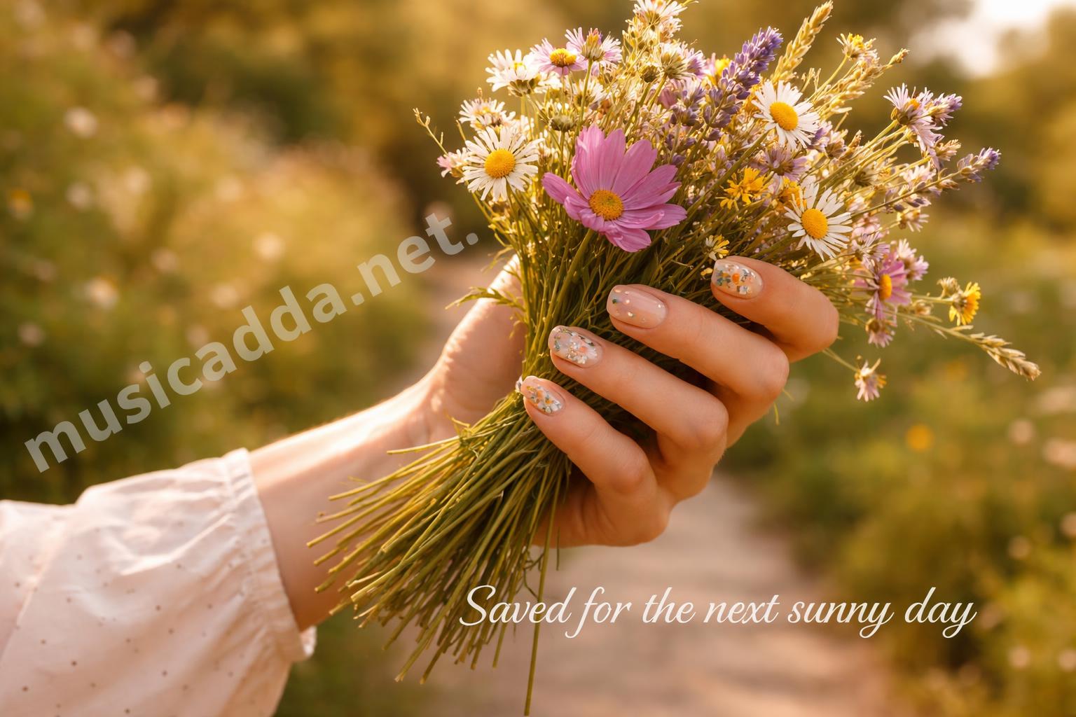 Dreamy summer nails final lifestyle hand holding flowers