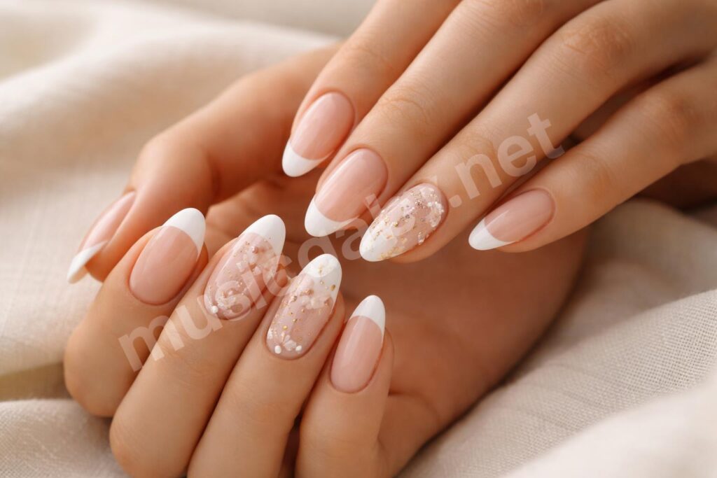 Elegant floral french tip hero nails