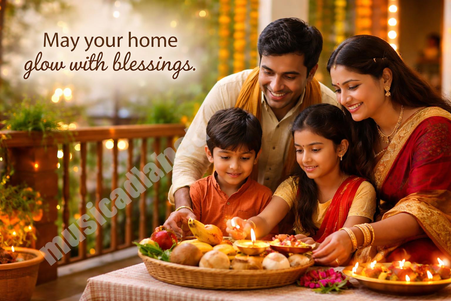 Family chhath puja wishes diyas and thali
