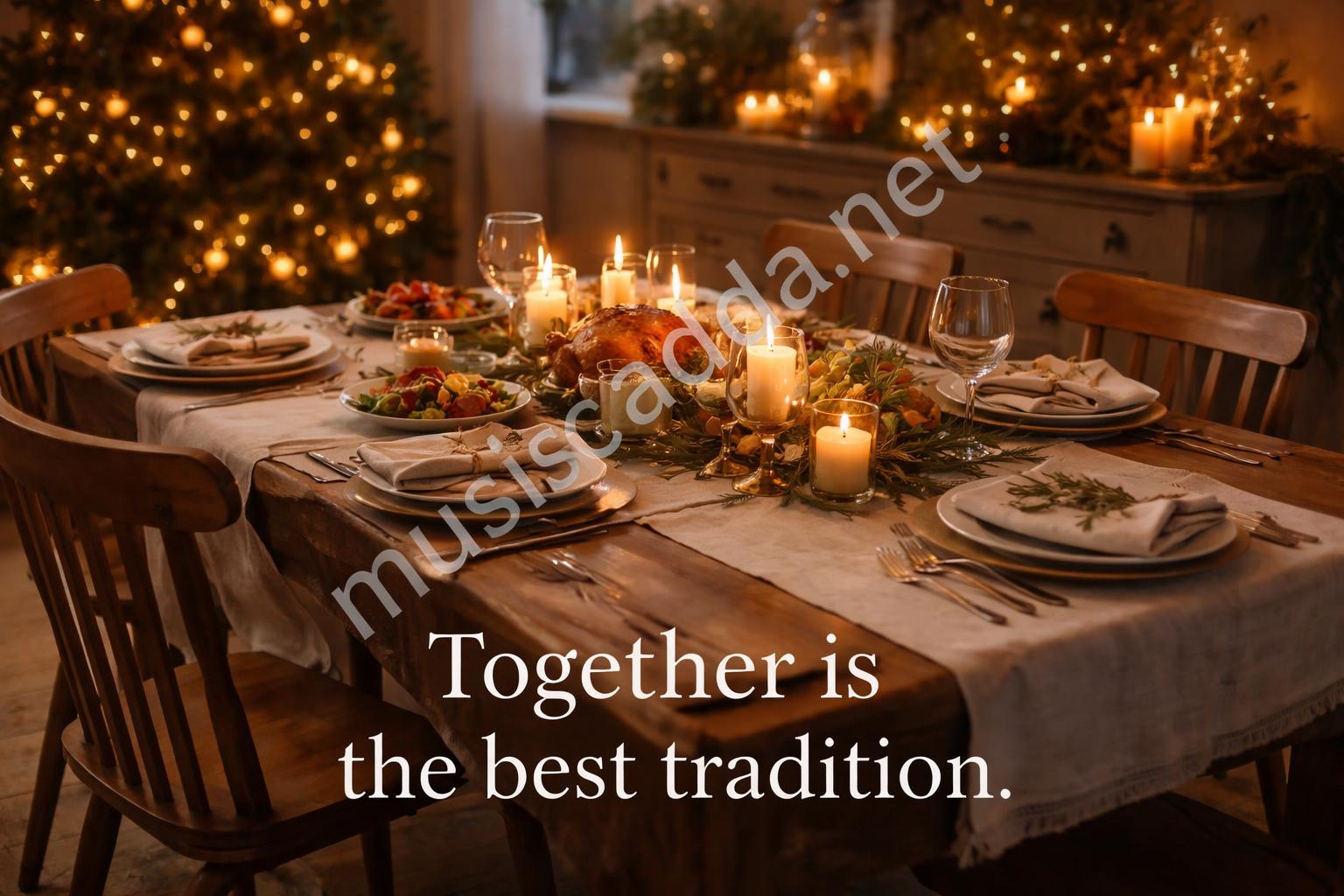 Family christmas table soft lights