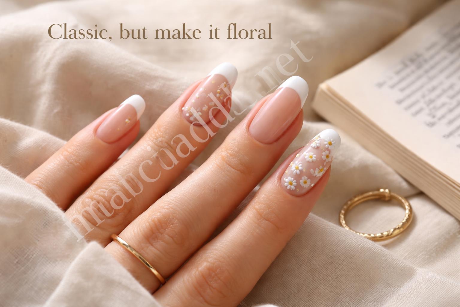 French tip daisy summer nails