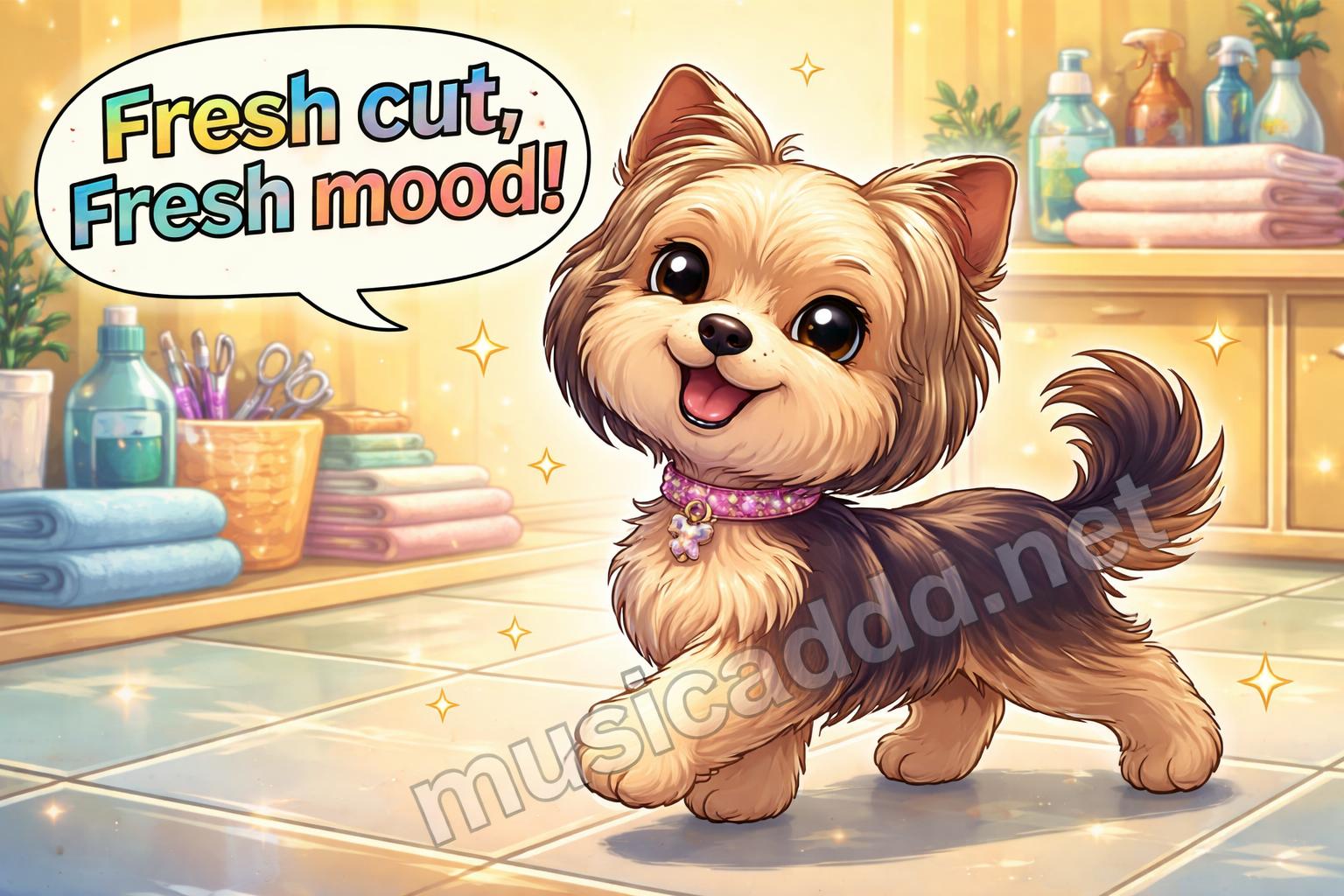 Fresh cut fresh mood dog grooming cartoon