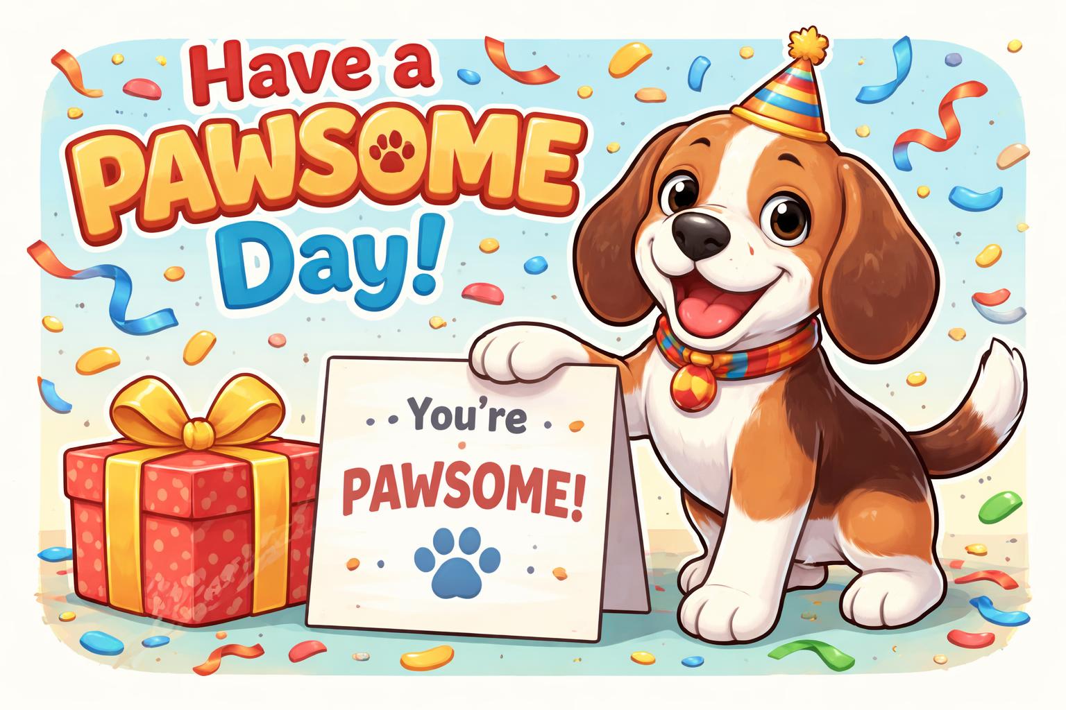 Funny dog puns card style cartoon