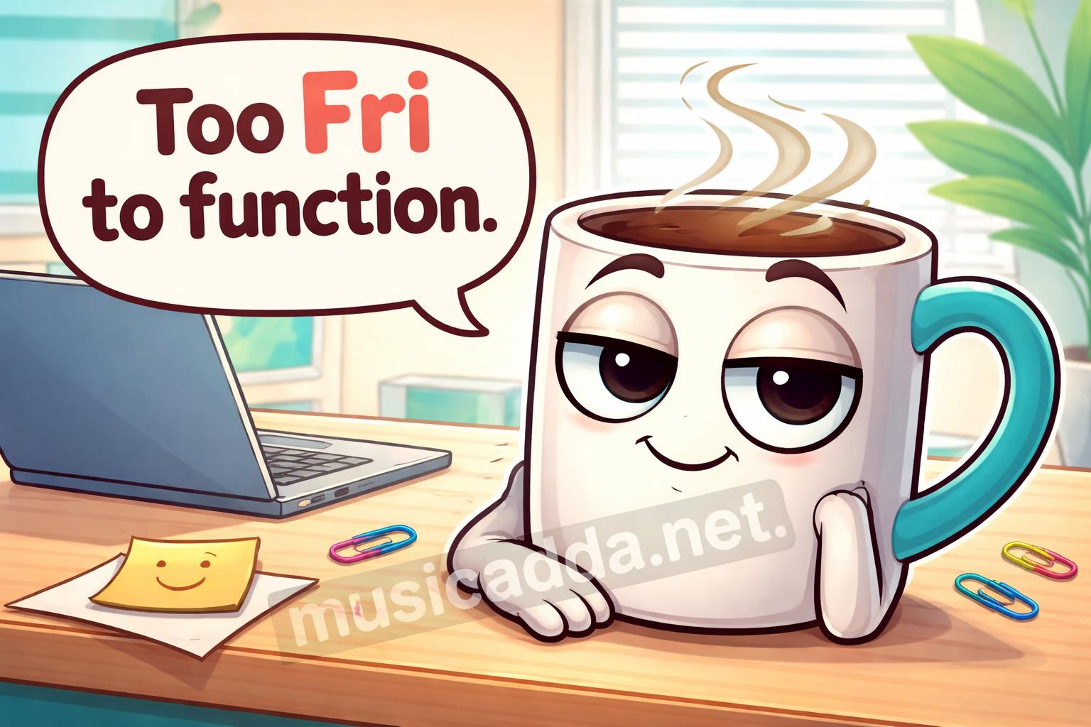 Funny friday pun character closeup