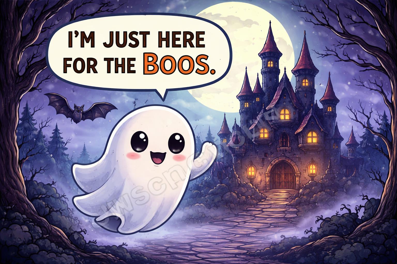 Funny halloween puns spooky castle cartoon