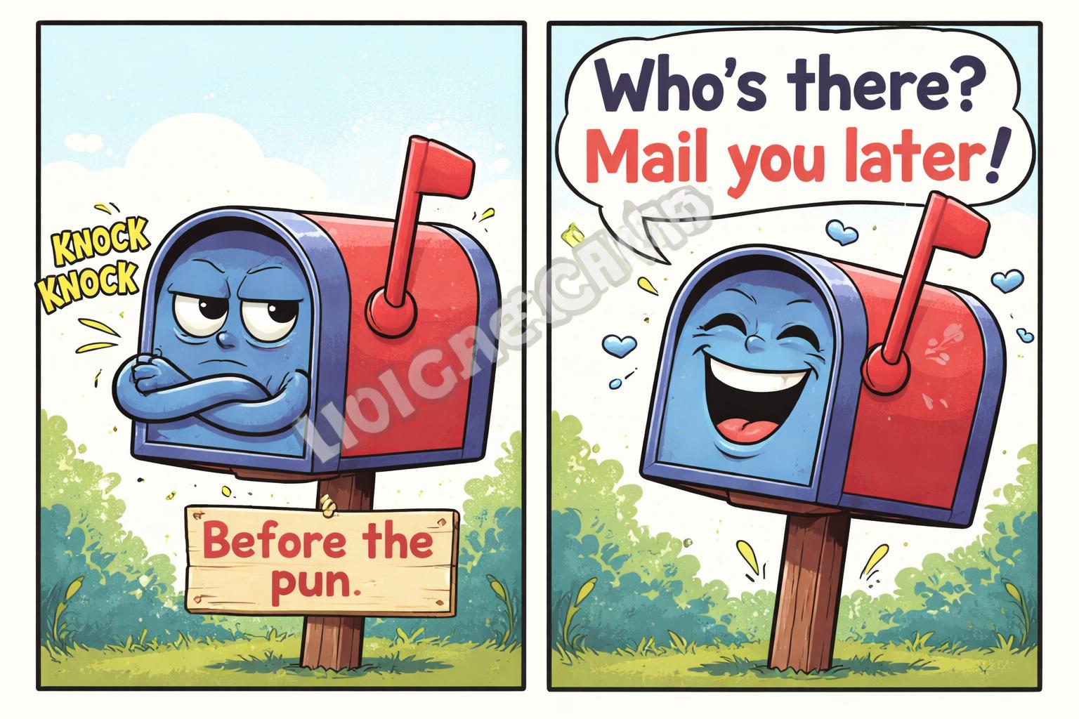 Funny knock knock puns before after comic