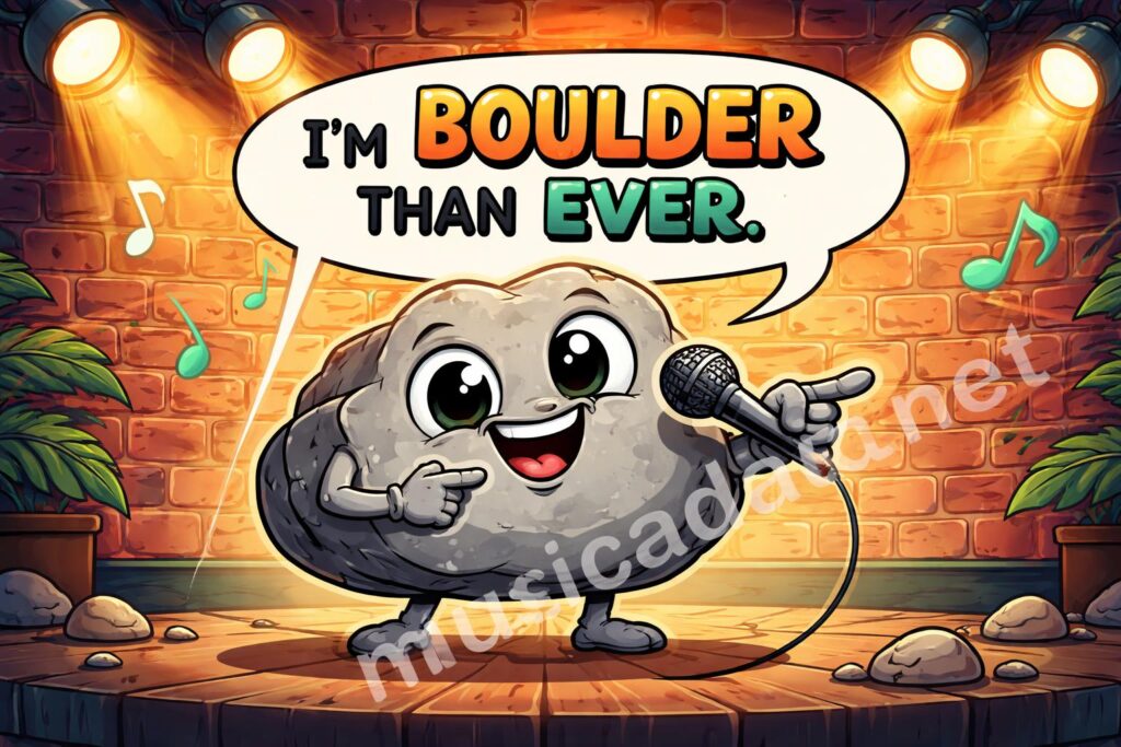 Funny rock puns hero cartoon