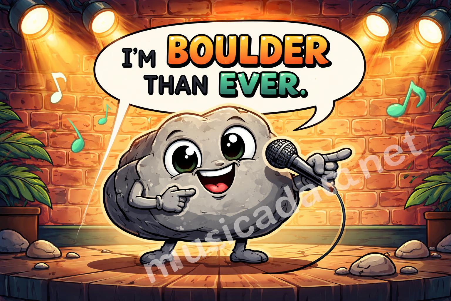 Funny rock puns hero cartoon
