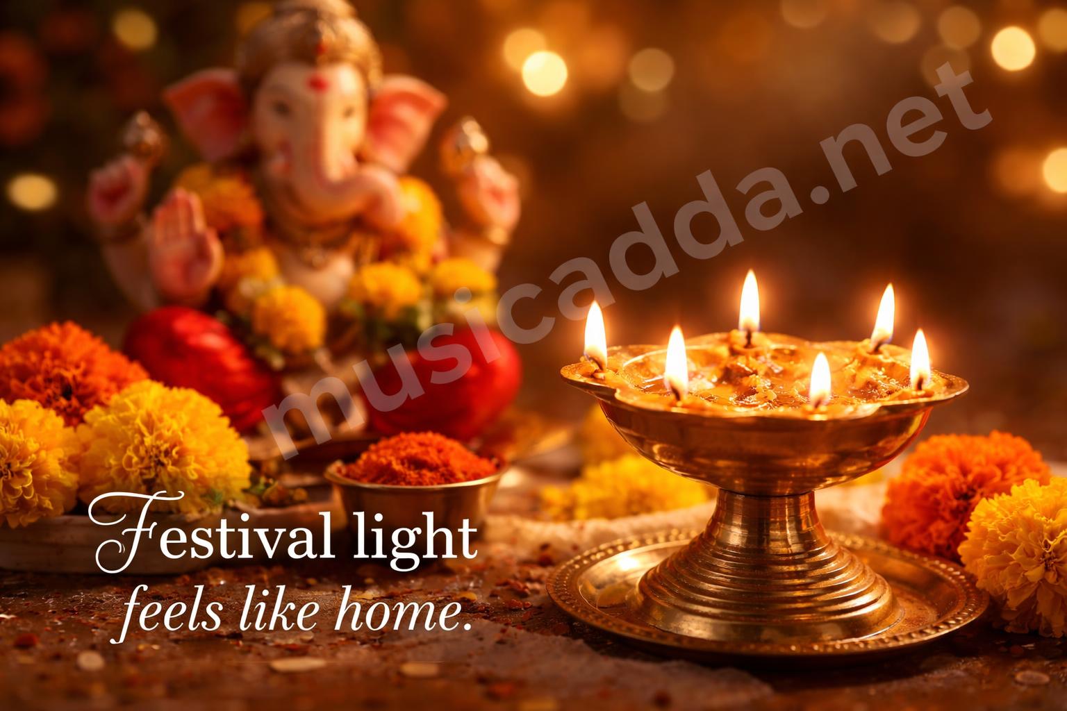 Ganesh chaturthi aarti lamp and flowers