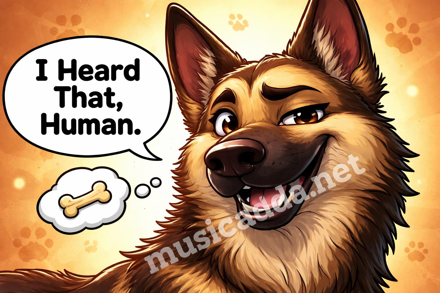 German shepherd pun closeup reaction
