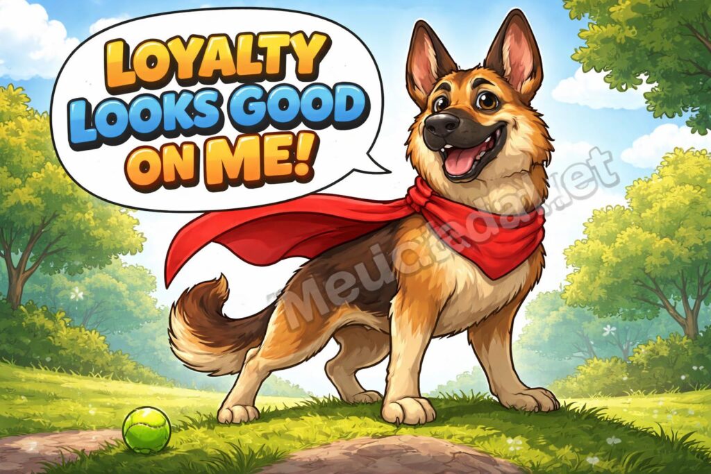 German shepherd pun hero cartoon
